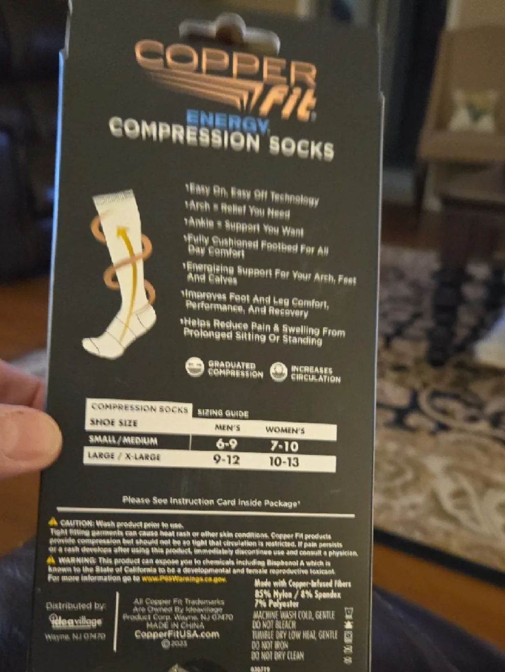 Copper Fit 1 Pair Men's Energy Compression Socks Black Eady On Easy Off L/XL New